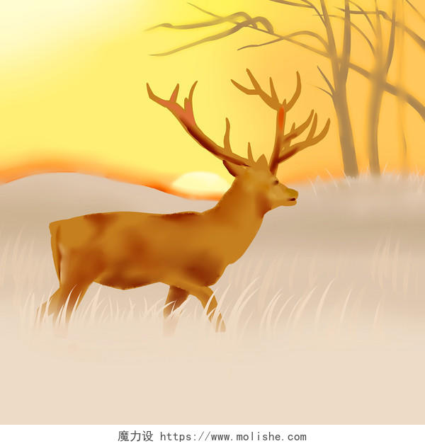 世界动物日手绘卡通麋鹿圣诞节免扣元素